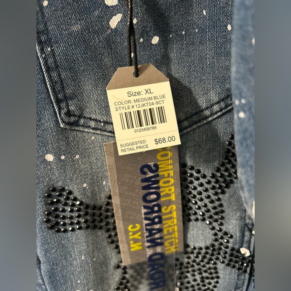 Road Narrows NYC Ripped Patched Distressed Stretch Denim Jacket New!! - Picture 4 of 5